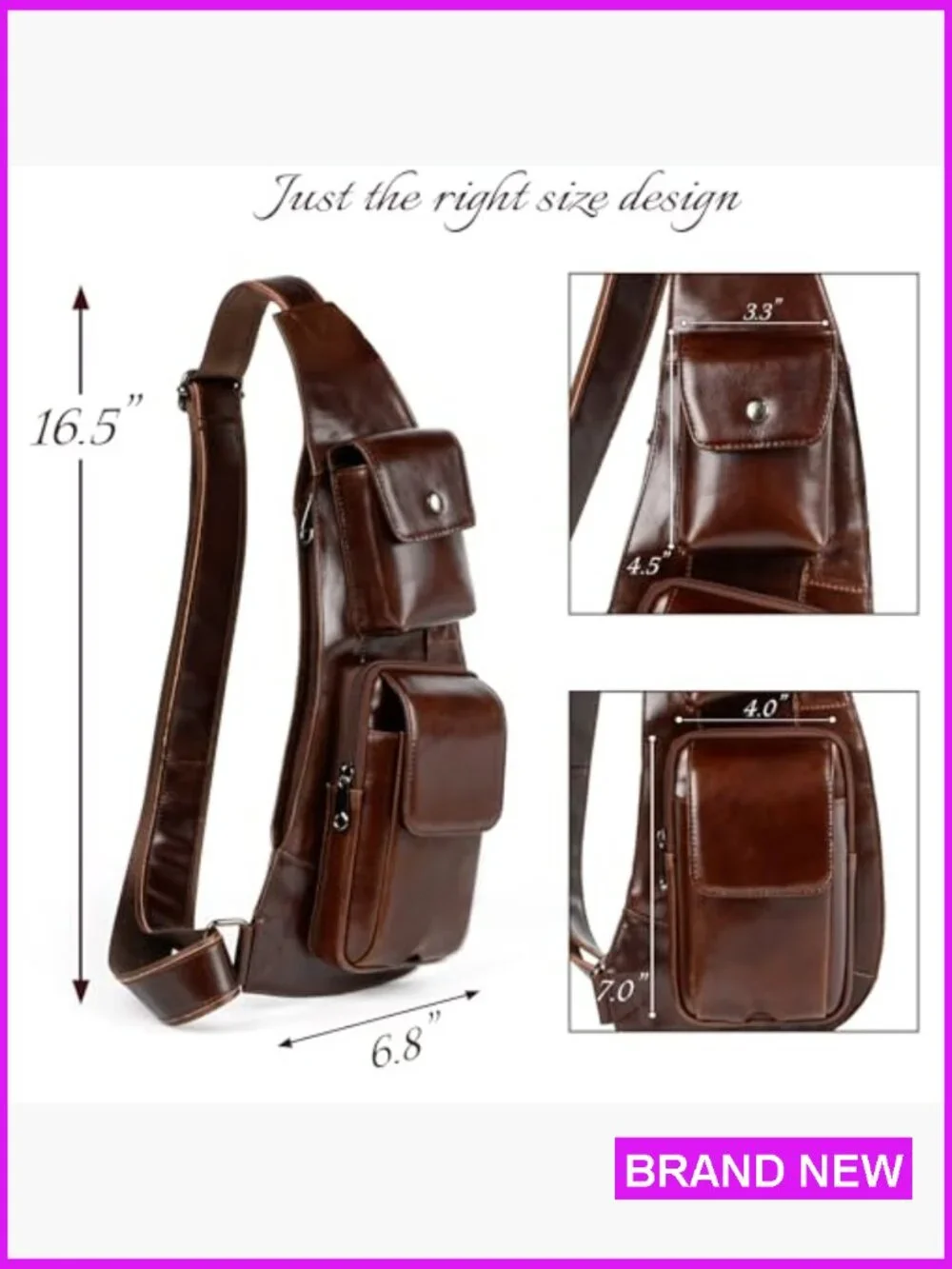 Genuine Leather Sling Bag Crossbody Shoulder Chest Pack Travel Purse